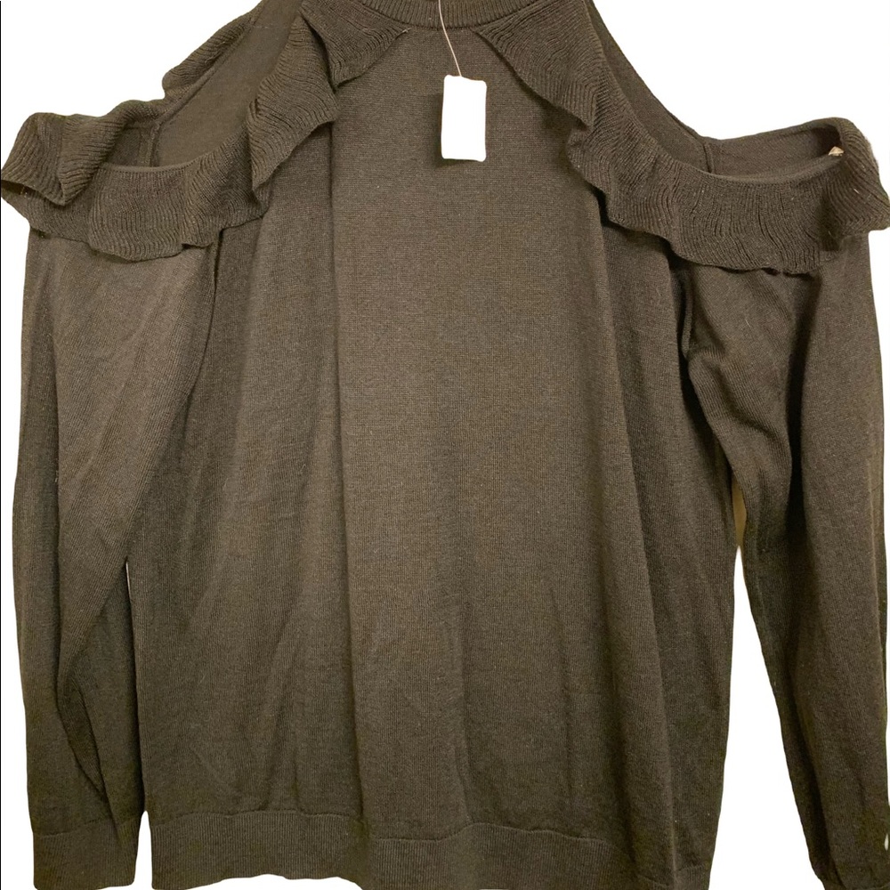 Maurice’s Black, Cold Shoulder Sweater with Ruffles-Large
